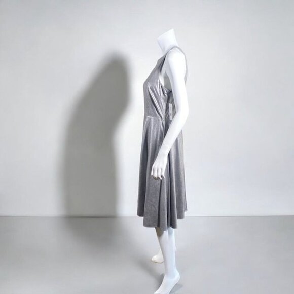NWT H By Halston Metallic Faux Suede Dress Gunmetal, Size 8 - Picture 10 of 15
